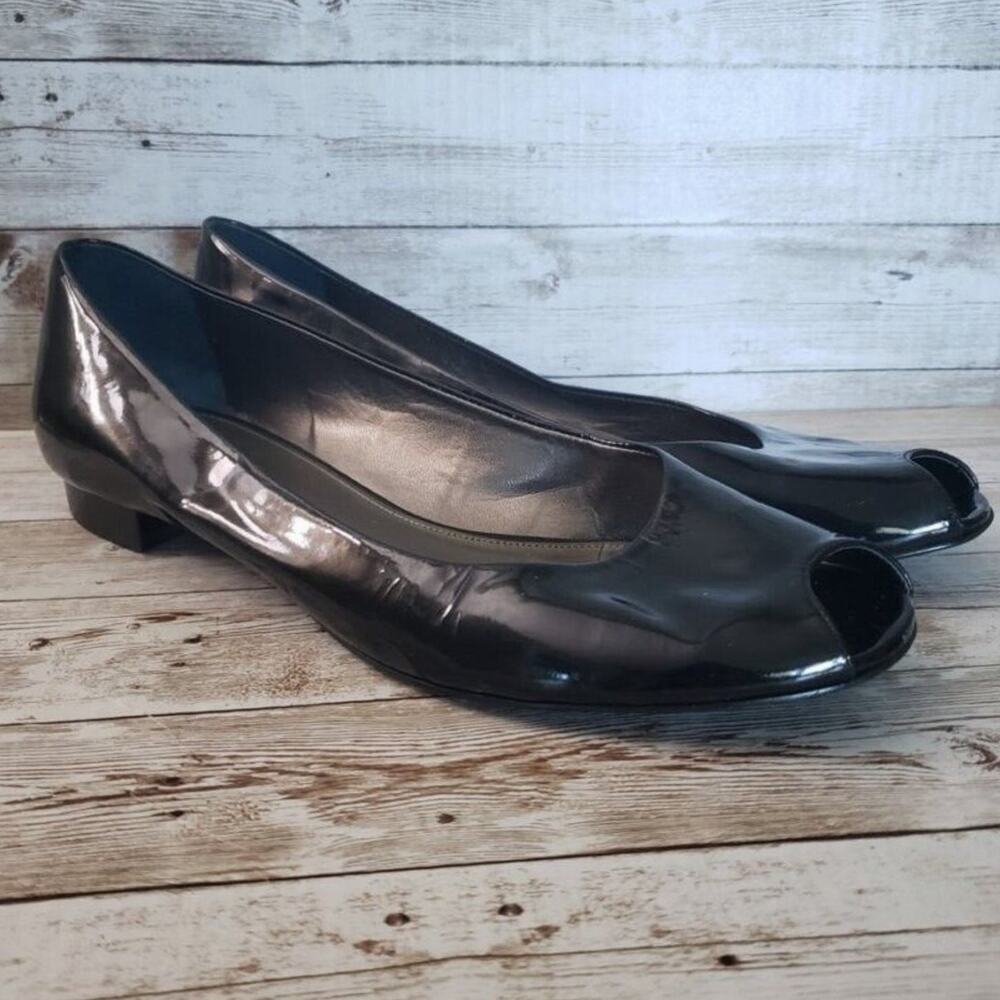 Antonio Melani - Women's Shiny Black Peep Toe Low Heel Size 10 M